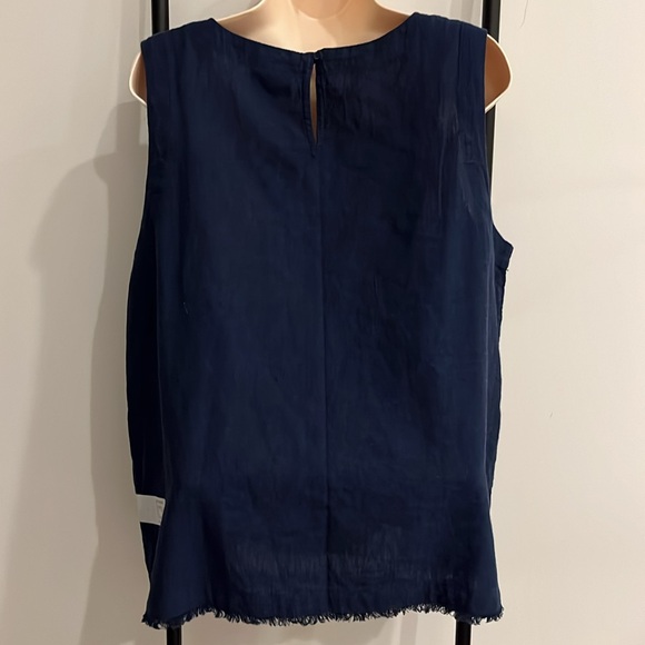 Liz Claiborne Navy Blue Tank Top Tunic Sleeves Linen Blend Women Size L New - Picture 3 of 7